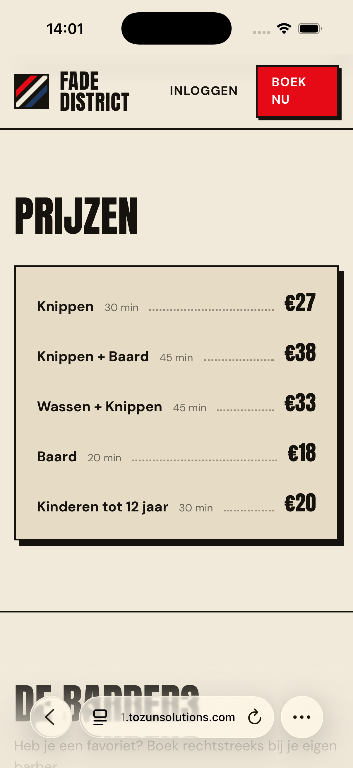 Fade District prijslijst met behandelingen